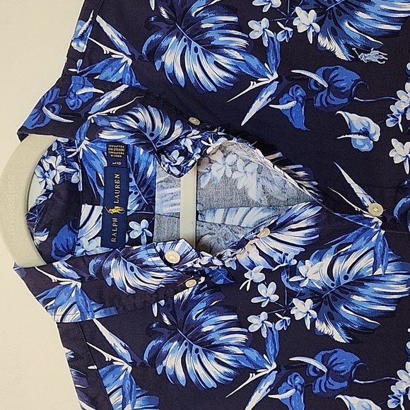 Polo Ralph Lauren Mens Classic Blue Floral-Print Cotton Shirt L - Picture 6 of 16